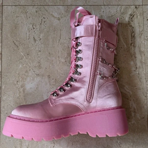 DOLLS KILL SUGAR THRILLZ HOLY REVELATION PINK COMBAT BOOTS